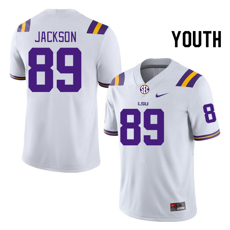 Youth #89 CJ Jackson LSU Tigers College Football Jerseys Stitched-White